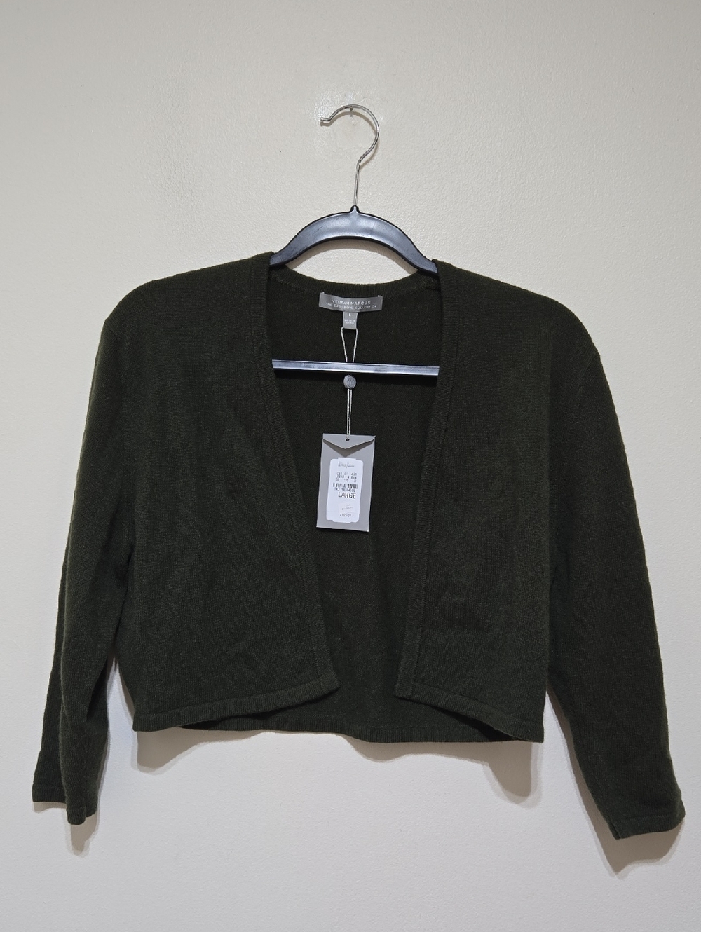 Neiman Marcus Cashmere Collection Dark Green Open Front Women's Sweater Cardigan